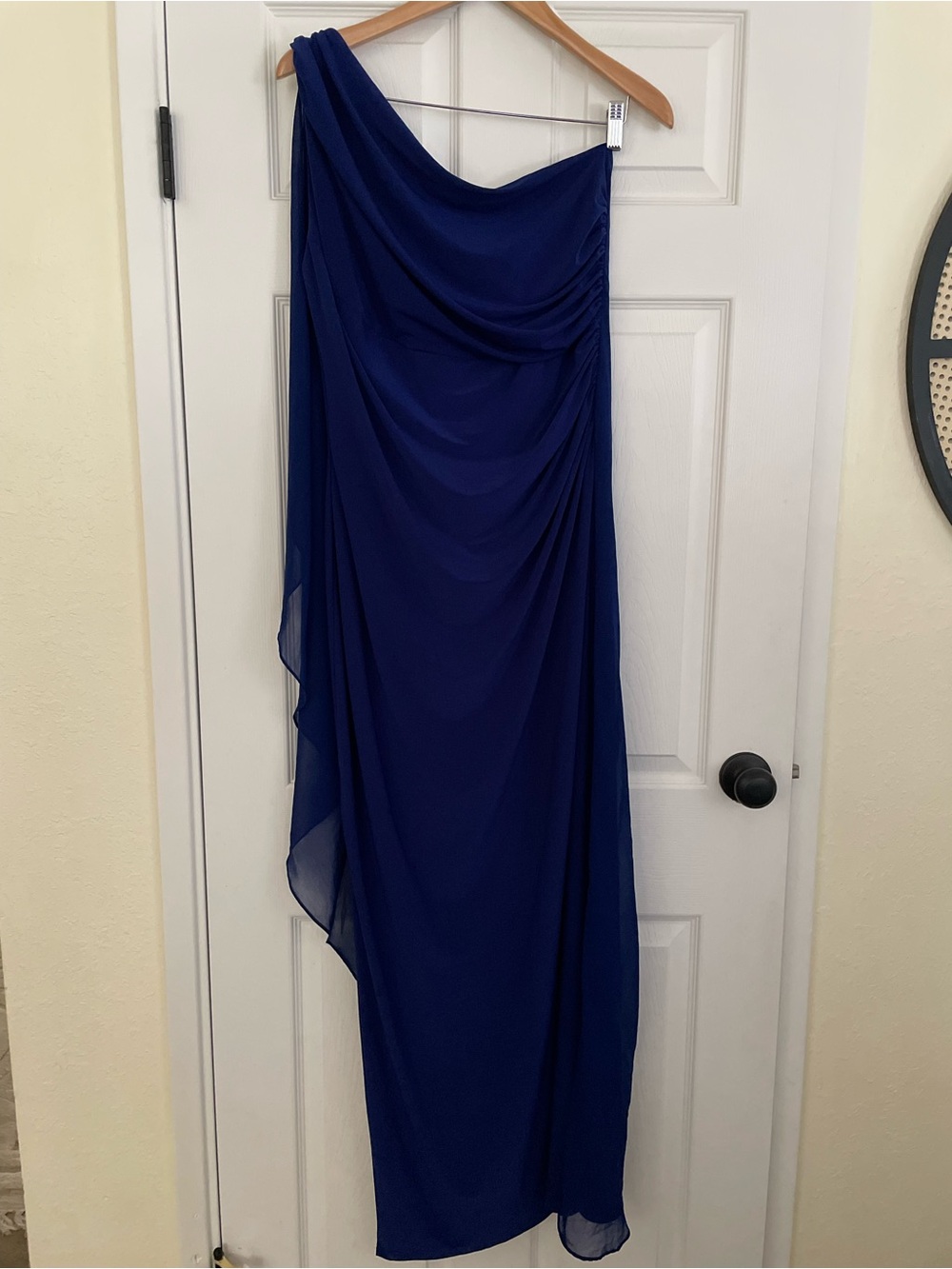 Lauren Ralph Lauren Cobalt Blue One Shoulder Cape Evening Gown Dress 14